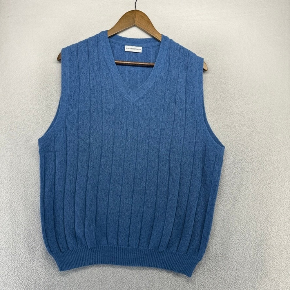 Vintage Maus Hoffman Sweater Vest Mens Medium Blue Alpaca V Neck Peru 90s V neck